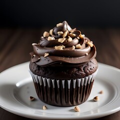 Peanut butter chocolate cupcake with frosting.
