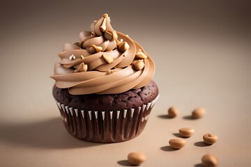 Peanut butter chocolate cupcake with frosting.
