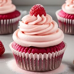 Raspberry cream cupcake with pink frosting.