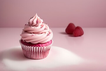 Raspberry cream cupcake with pink frosting.