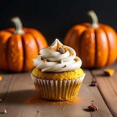 Spiced pumpkin cupcake with cinnamon frosting.