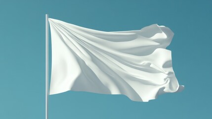 White Flag Waving in Blue Sky Background