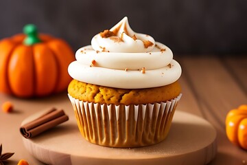 Spiced pumpkin cupcake with cinnamon frosting.