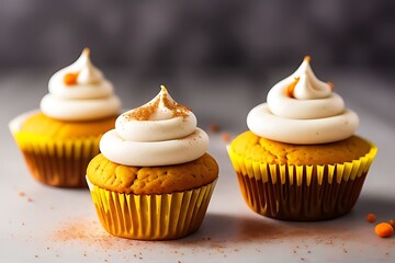 Spiced pumpkin cupcake with cinnamon frosting.