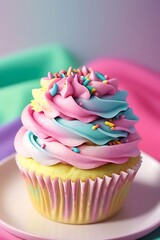 Funfetti birthday cupcake with colorful sprinkles.