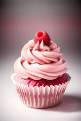 Raspberry cream cupcake with pink frosting.