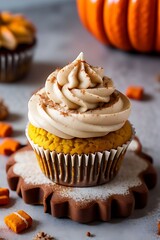 Spiced pumpkin cupcake with cinnamon frosting.