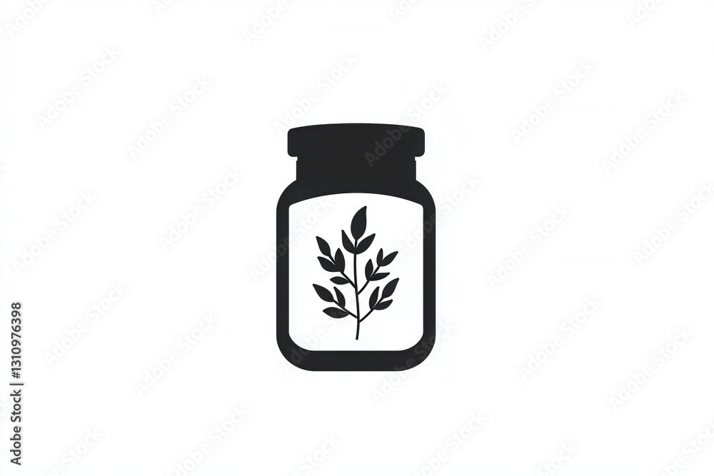 Poster elegant minimalist spice jar logo featuring a simple black design with a graceful herbal motif for s