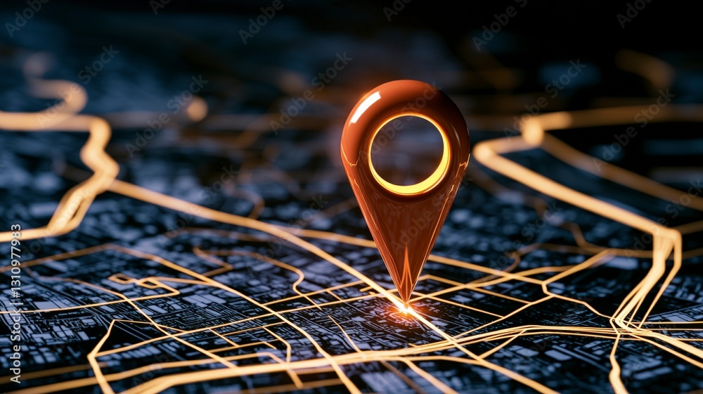 Poster 3d map pin city navigation location gps pointer