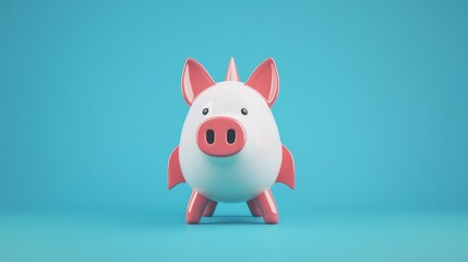 Cute Cartoon Piggy Bank on Blue Background for Financial Savings