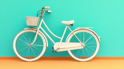 Fototapeta premium White Vintage Bicycle Against Bright Teal Wall and Orange Floor