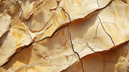 Fototapeta premium 20.A close-up of cracked, parched clay soil with deep fissures forming intricate natural patterns under the harsh desert sun.