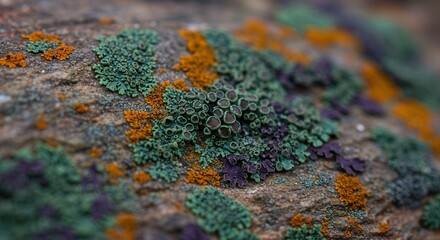 Fototapeta premium Colorful Lichen Growing on Rock Surface Close-up Macro Shot