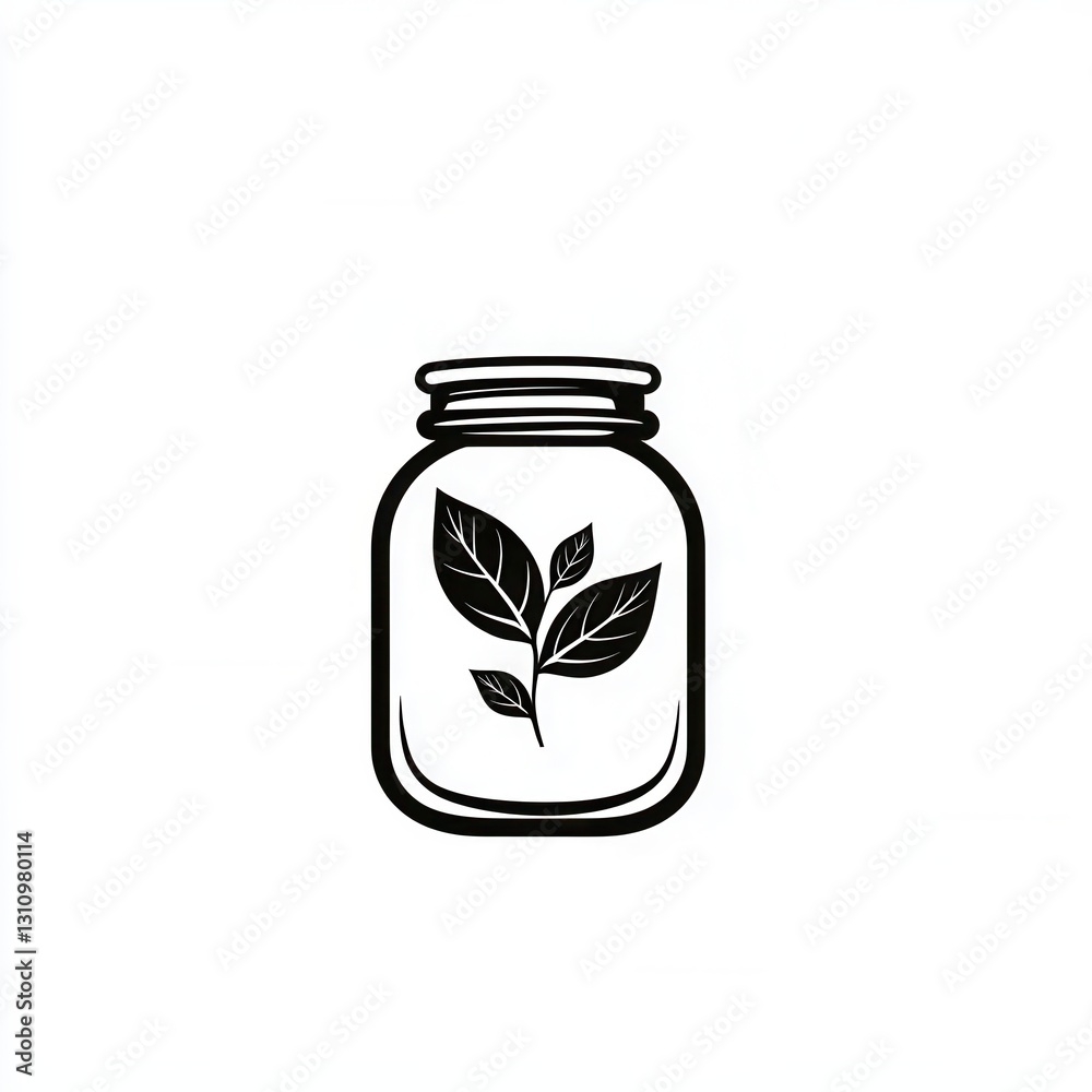 Poster elegant minimalist herbal branding with a simple black and white spice jar design showcasing leaf mo