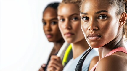 Obraz premium Female tennis players, white background.