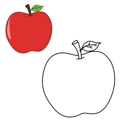 Cute cartoon hand drawn vector simple apple coloring page.