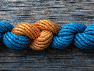 Intertwined ropes knot on wood