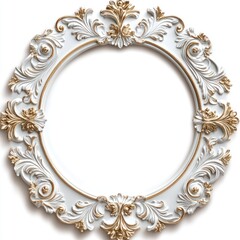 Elegant white and gold circular frame.
