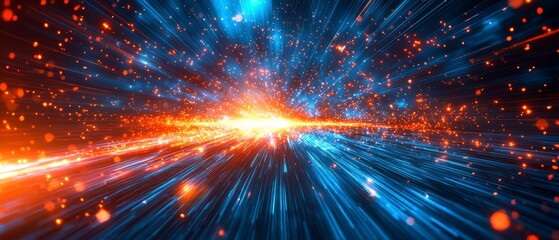 Dynamic Radiance Burst of Abstract Particles and Light Streaks in a Futuristic Design