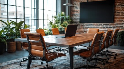 Modern conference room with leather chairs. Ideal for business, corporate, and meeting themes.