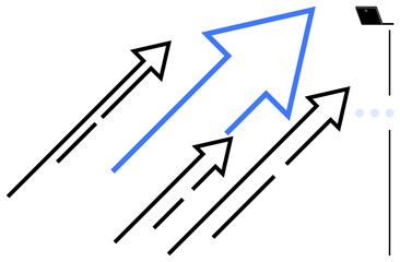 Upward-pointing arrows in various sizes indicate progress, innovation, and success paired with a digital trend. Ideal for business, leadership, growth, technology, strategy teamwork future. Flat
