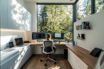 Fototapeta premium Modern Home Office with Scenic View
