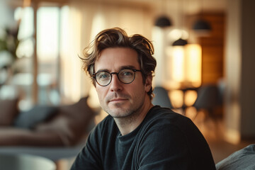 Contemplative Man in Modern Interior