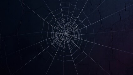 Fototapeta premium Cobweb on Dark Background with Dew Drops Glowing in Low Light