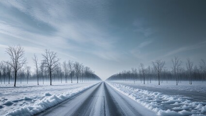 Obraz premium A blue sky and ice landscape with a road ahead