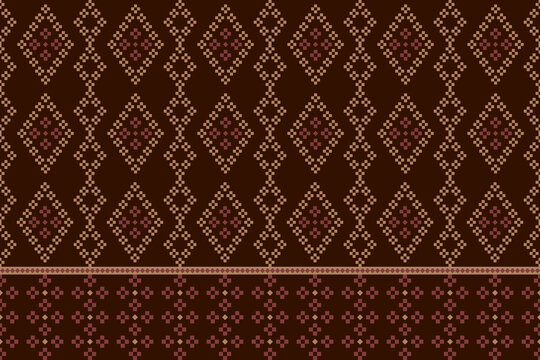 Vintage cross stitch traditional ethnic pattern.floral pixel art embroidery. Elegance background abstract Aztec beautiful seamless pattern for fabric,cloth,dress,carpet,curtain,sarong,batik