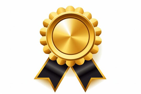 Badge gold medal with red ribbon, award, gold, ribbon, medal, badge, vector, icon, prize, label, winner, best, first, certificate, success, symbol, golden, achievement, silver, seal, win, bronze, bann