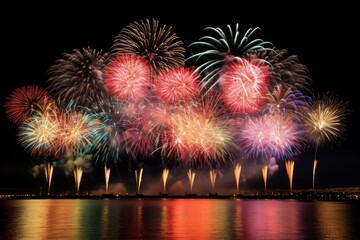 Cityscape, Fireworks, Celebration, SkylineView, NightSky, UrbanGlow, CityLights, FestiveVibes, NewYearEve, PartyTime, IlluminatedSky, ColorfulFireworks, NightPhotography, FestivalOfLights, Independenc