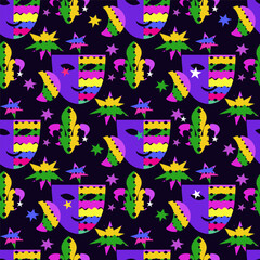 Mardi Gras Carnival, masquerade seamless pattern holidayy template design Vector carnaval texture