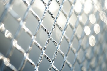 Close-up metal mesh fence in sunlight