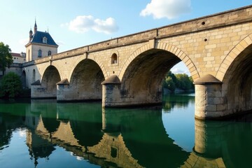 Obraz premium Ancient stone bridge, Bordeaux, France Arches, river reflection , European architecture, riverside, river