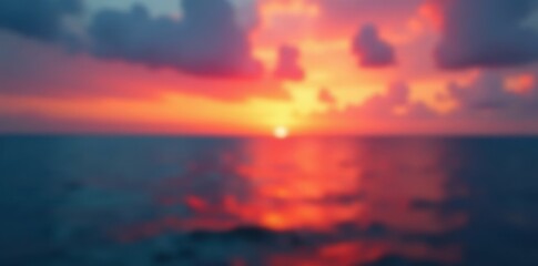 Fototapeta premium Blurred sunset paints the sea with orange and red streaks, creating a dynamic backdrop , evening, backdrop, peaceful