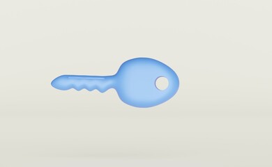 3d realistic blue key isolated on white background. 3D illustration