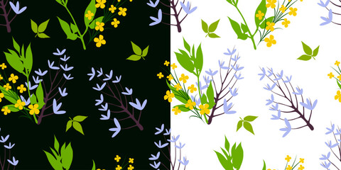 Vector seamless floral pattern on black and white background