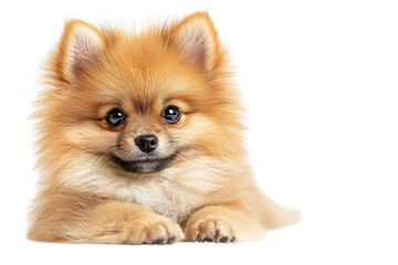 Fototapeta premium A baby Pomeranian, isolate on white background, with soft, fluffy fur and an adorable expression. PNG