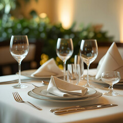 Fototapeta premium Cutlery and setting at restaurant