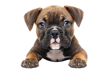 Obraz premium A baby Bulldog, isolate on white background, with soft fur and an adorable expression, exuding cuteness. PNG