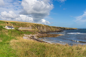 The North Sea coast and cliffs near Boddin, Scotland, UK