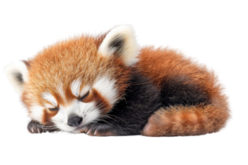 A baby red panda, isolate on white background, displaying its small size and curious demeanor. PNG