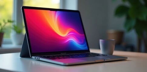 Sleek laptop, detachable tablet, smartphone displayed , office, fast