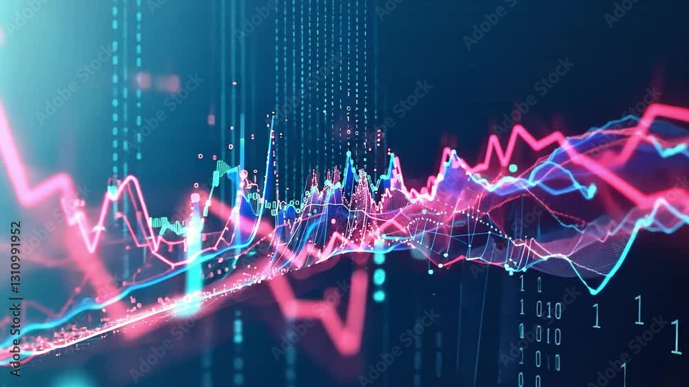 Poster abstract digital data visualization colorful graphs and lines showcasing analytics and trends in tec
