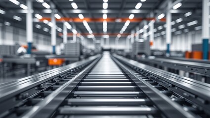 Naklejka premium Conveyor Belt System in Modern Warehouse for Efficient Logistics.