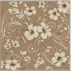 Fototapeta premium Floral Pattern Design on Brown Background 
