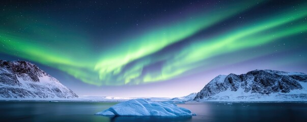 Fototapeta premium Aurora borealis northern lights idea. Breathtaking northern lights illuminating icy landscapes at night.