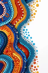 Fotobehang Bright and vibrant abstract patterns mimic traditional African beadwork, featuring a mix of colors like blue, orange, and white. The design offers space for additional text or graphics © Liana