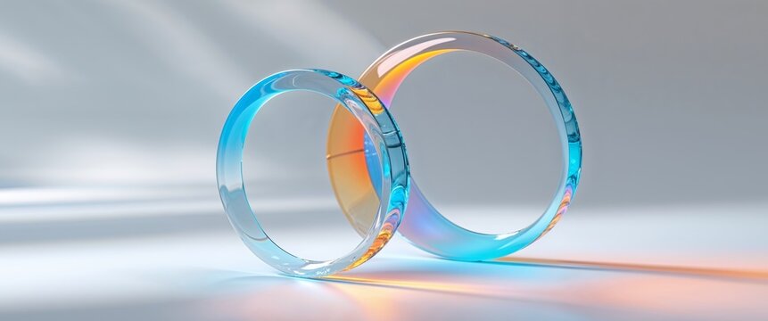 Abstract Intersecting Glass Circles with Gradient on Minimal Base for Technology and Innovation Concepts.